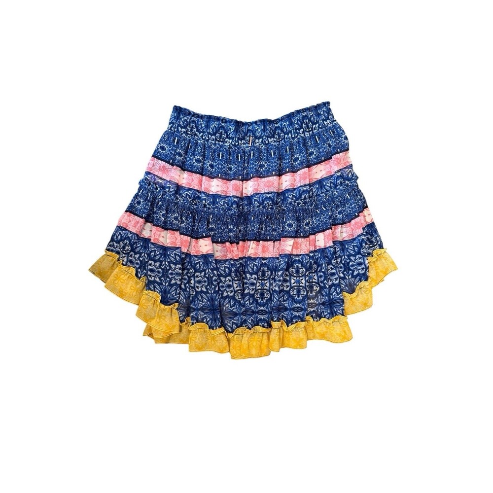 Misa Los Angeles Marion‎ Tiered Mini Skirt Mixed Tile Print Sz XS - Picture 6 of 7
